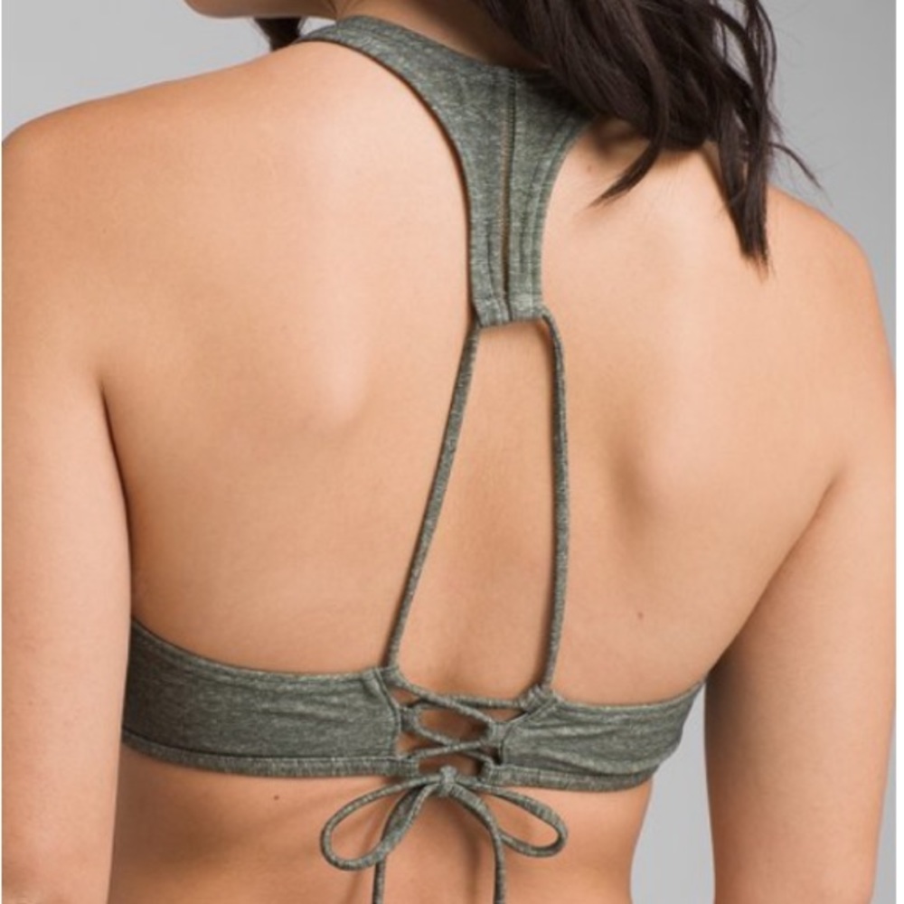 PRANA Cargo Green Heather Azra High-Neck Lattice-Back Bikini Top size Small - Picture 2 of 3